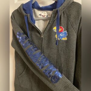 KU Kansas Jayhawks Gray and Blue Zip-Up Hoodie